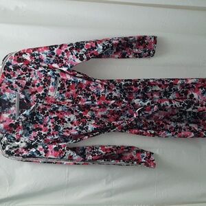 New NYDJ Floral Long Sleeve Polyester Shirt Dress with Belt Sz 10